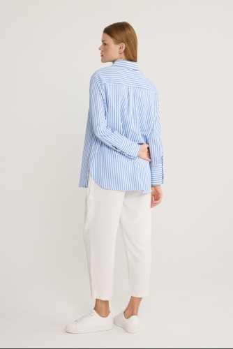 Çizgili Poplin Tunik - Thumbnail