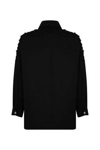 İnci Detaylı Kot Ceket Siyah - Thumbnail