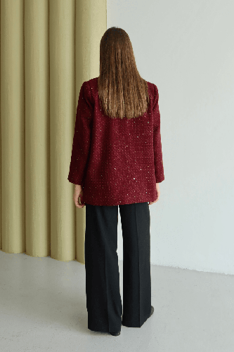 Işıltı Detaylı Tüvit Ceket Bordo - Thumbnail