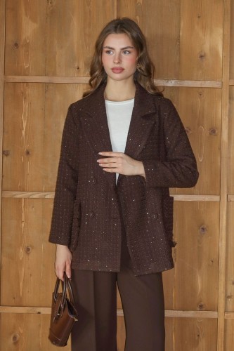 emiles - Işıltı Detaylı Tüvit Ceket Kahve