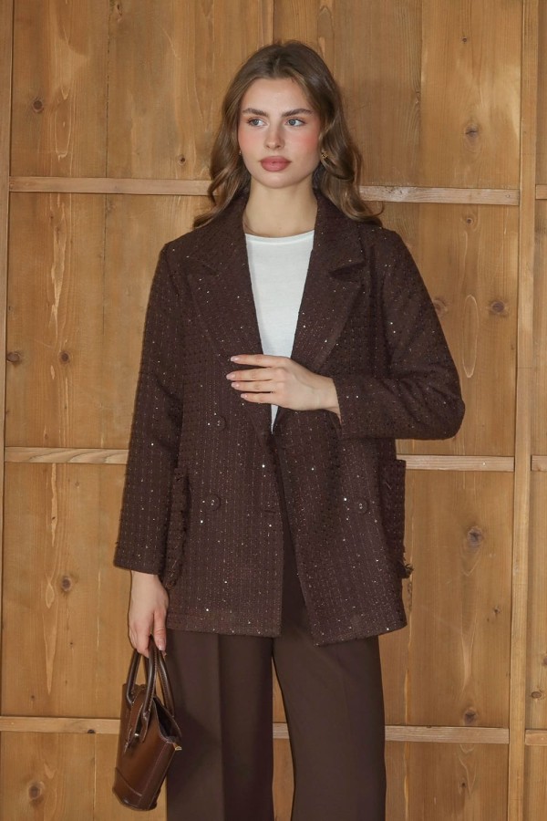 emiles - Işıltı Detaylı Tüvit Ceket Kahve