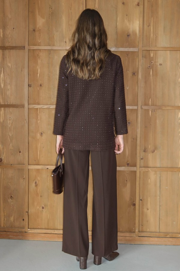 Işıltı Detaylı Tüvit Ceket Kahve