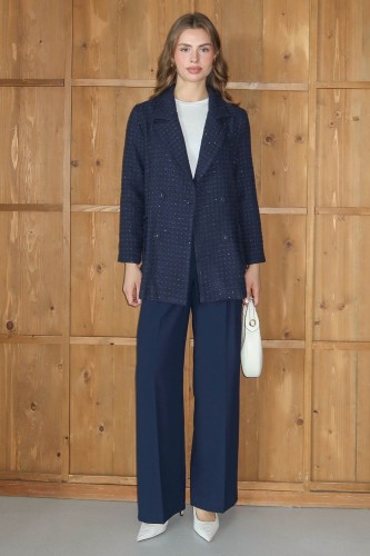 emiles - Işıltı Detaylı Tüvit Ceket Lacivert