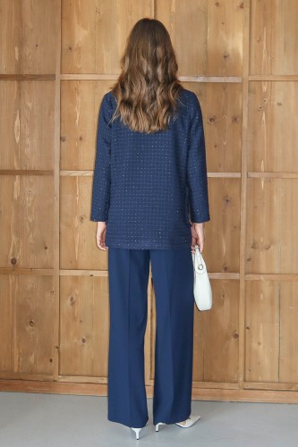 Işıltı Detaylı Tüvit Ceket Lacivert - Thumbnail