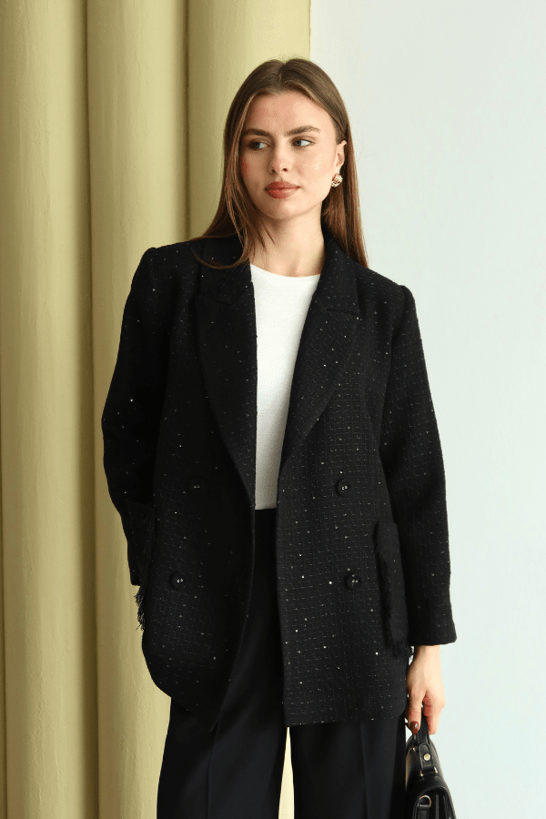 emiles - Işıltı Detaylı Tüvit Ceket Siyah