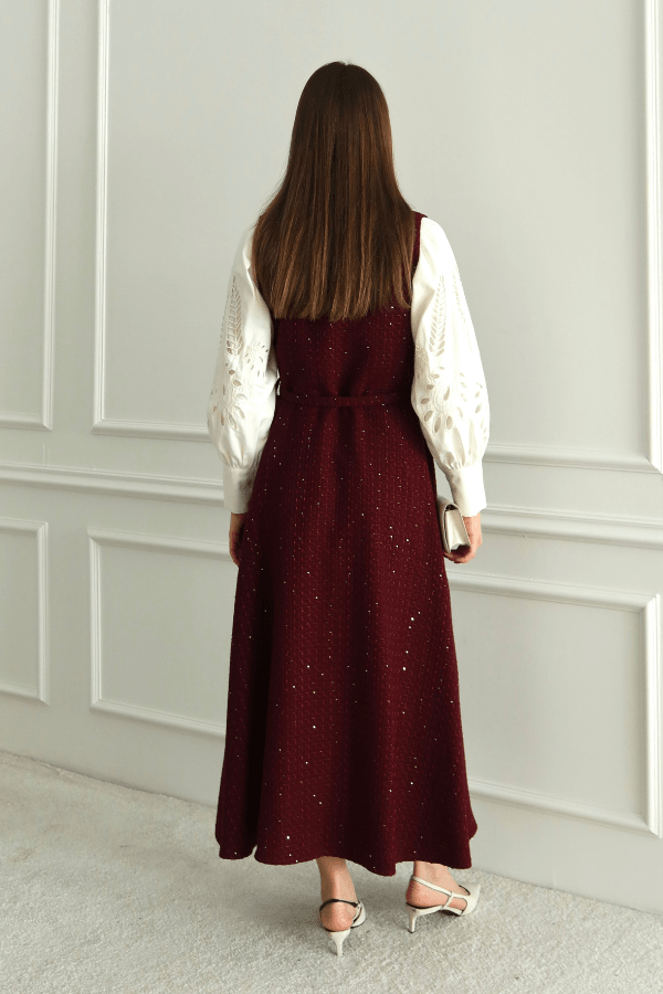 Işıltı Detaylı Tüvit Jile Bordo