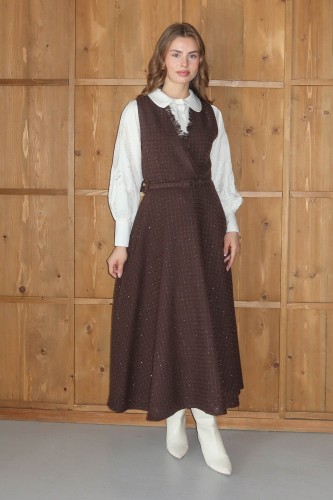 Işıltı Detaylı Tüvit Jile Kahve - Thumbnail