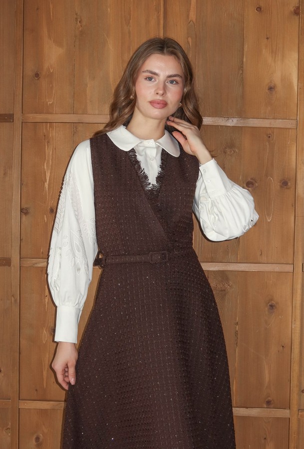 Işıltı Detaylı Tüvit Jile Kahve