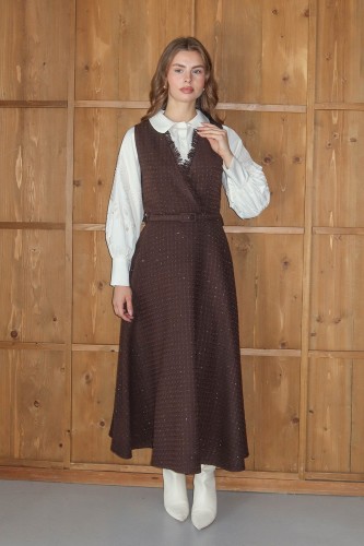 Işıltı Detaylı Tüvit Jile Kahve - Thumbnail