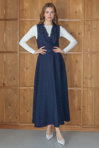 Işıltı Detaylı Tüvit Jile Lacivert - Thumbnail