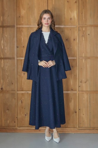 Işıltı Detaylı Tüvit Jile Lacivert - Thumbnail