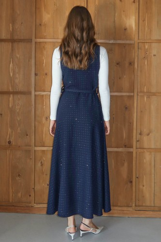 Işıltı Detaylı Tüvit Jile Lacivert - Thumbnail