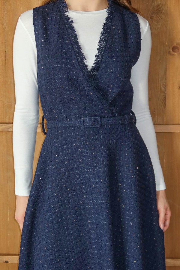 Işıltı Detaylı Tüvit Jile Lacivert