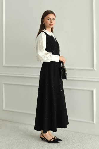 Işıltı Detaylı Tüvit Jile Siyah - Thumbnail