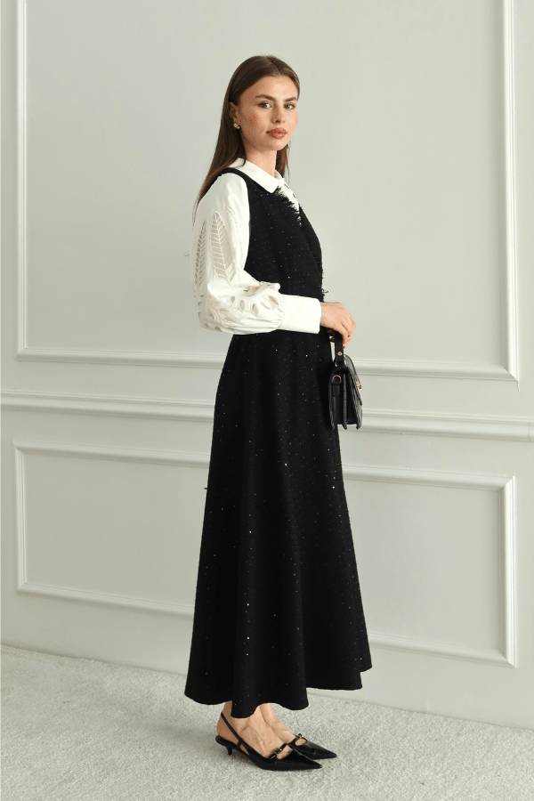 Işıltı Detaylı Tüvit Jile Siyah