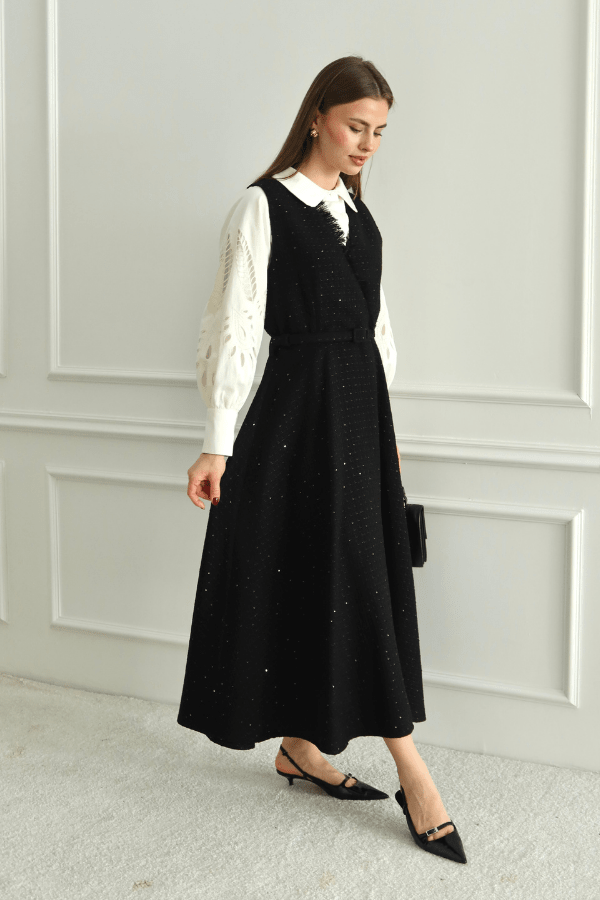 Işıltı Detaylı Tüvit Jile Siyah