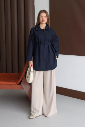 Kaşe Pelerin Lacivert - Thumbnail