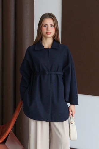 Kaşe Pelerin Lacivert - Thumbnail