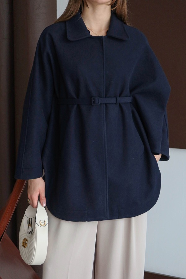 Kaşe Pelerin Lacivert