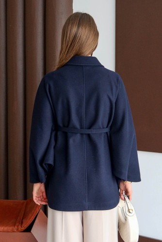 Kaşe Pelerin Lacivert - Thumbnail