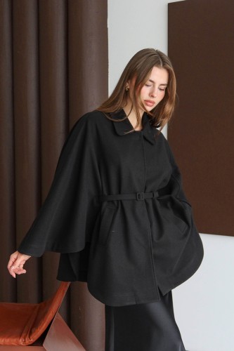 Kaşe Pelerin Siyah - Thumbnail