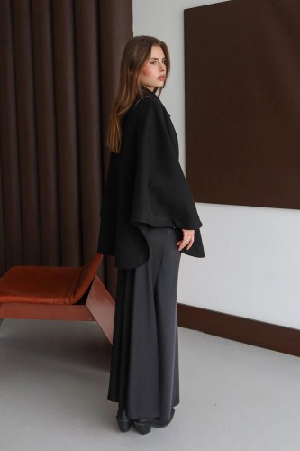 Kaşe Pelerin Siyah - Thumbnail