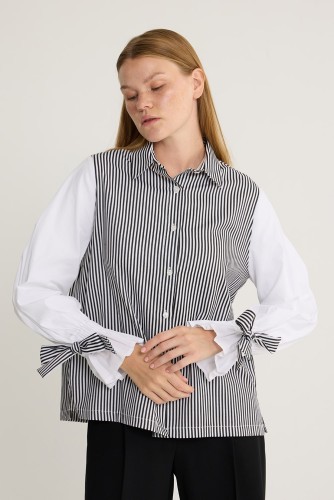 emiles - Kolu Bağcıklı Çizgili Tunik Siyah emiles - Kolu Bağcıklı Çizgili Tunik Siyah