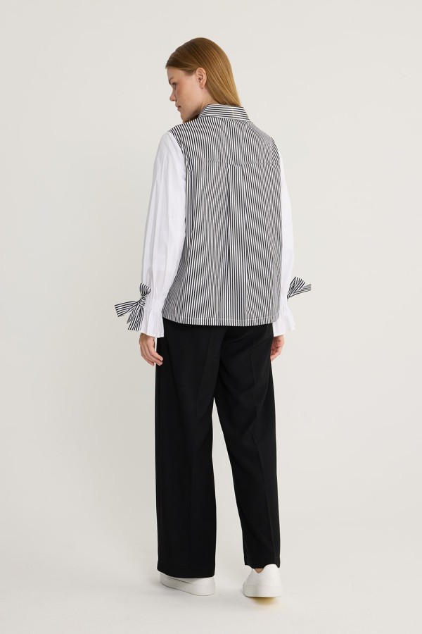 Kolu Bağcıklı Çizgili Tunik Siyah Kolu Bağcıklı Çizgili Tunik Siyah