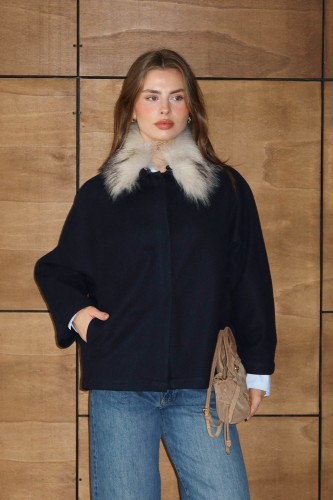 emiles - Kürklü Kısa Kaşe Ceket Lacivert