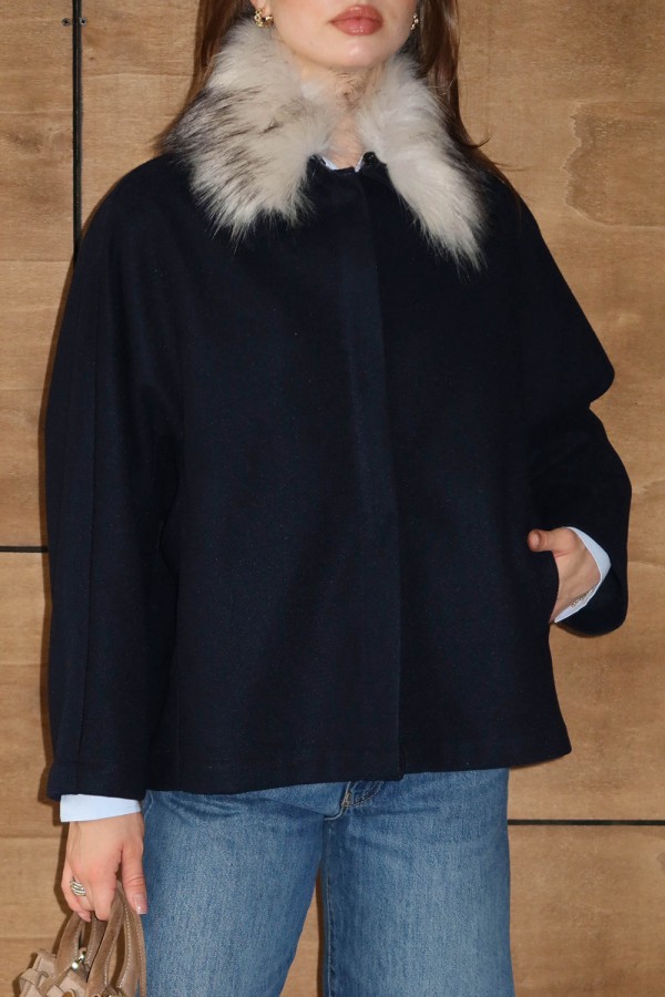 Kürklü Kısa Kaşe Ceket Lacivert