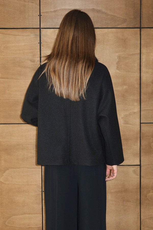 Kürklü Kısa Kaşe Ceket Siyah