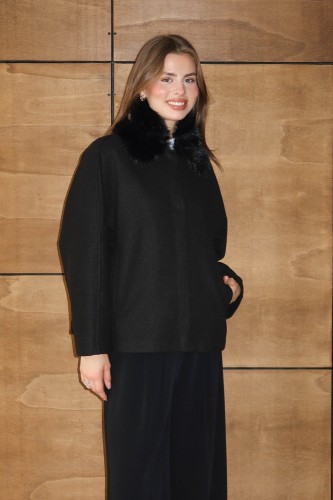 emiles - Kürklü Kısa Kaşe Ceket Siyah