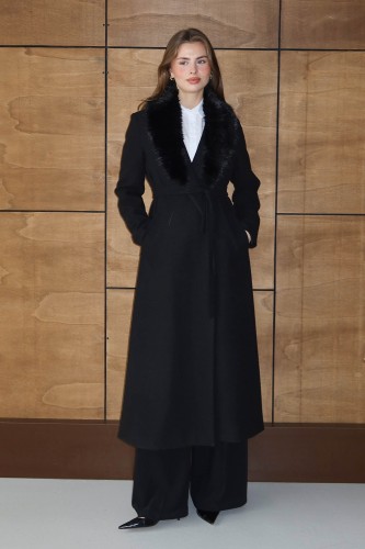 emiles - Kürklü Kruvaze Kaşe Kaban Siyah