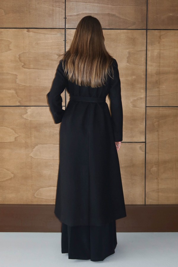 Kürklü Kruvaze Kaşe Kaban Siyah