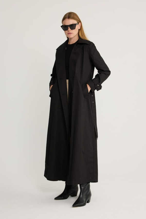 Kuşgözlü Kruvaze Trençkot Siyah