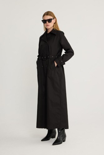 Kuşgözlü Kruvaze Trençkot Siyah - Thumbnail