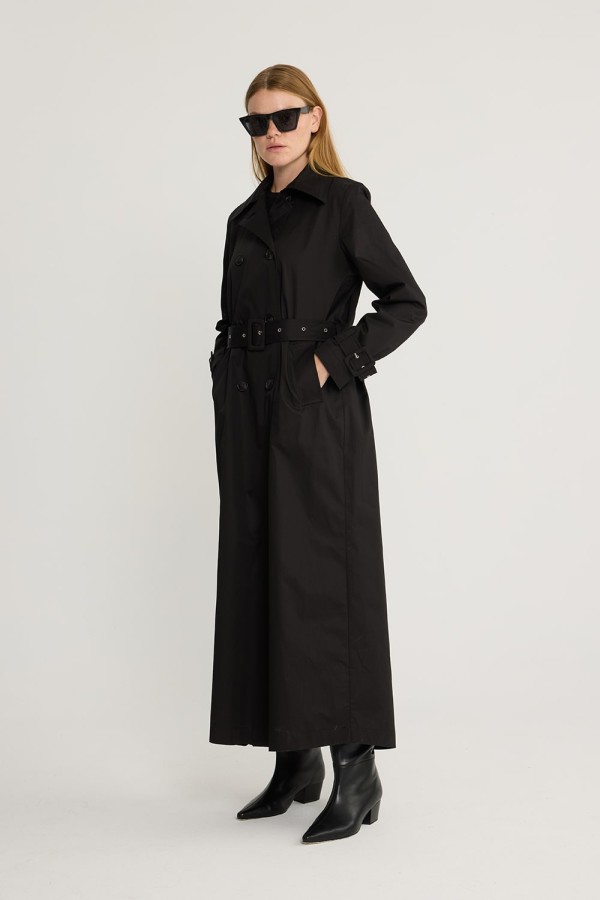 Kuşgözlü Kruvaze Trençkot Siyah