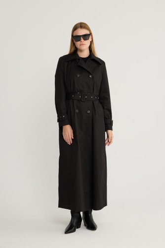 emiles - Kuşgözlü Kruvaze Trençkot Siyah