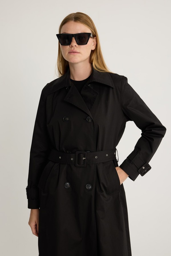 Kuşgözlü Kruvaze Trençkot Siyah