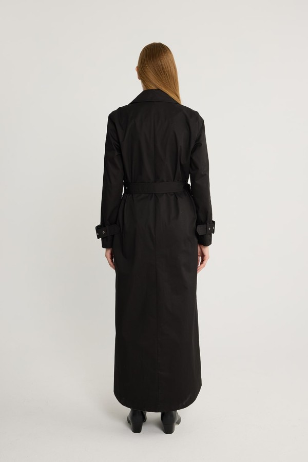 Kuşgözlü Kruvaze Trençkot Siyah