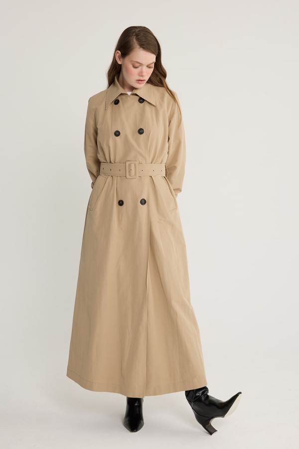 Kuşgözlü Kruvaze Trençkot Vizon