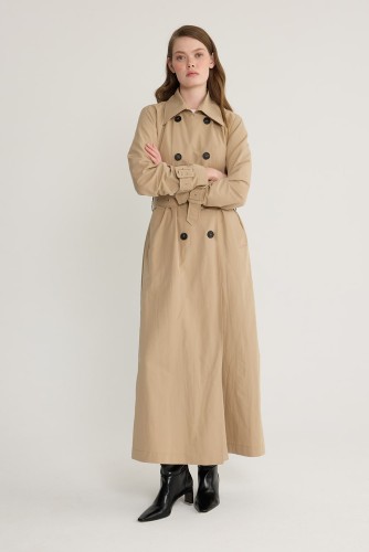 Kuşgözlü Kruvaze Trençkot Vizon - Thumbnail