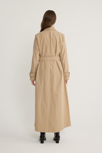 Kuşgözlü Kruvaze Trençkot Vizon - Thumbnail