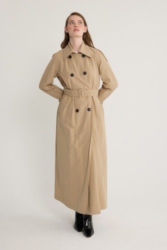 Kuşgözlü Kruvaze Trençkot Vizon - Thumbnail