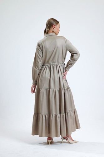 Nakış Detaylı Elbise Vizon - Thumbnail