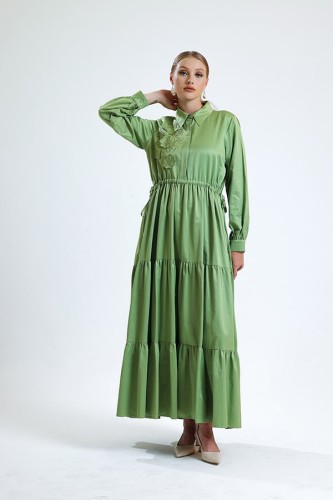 Nakış Detaylı Elbise Yeşil - Thumbnail