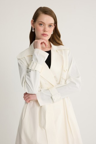 Nakışlı Trenç Ekru - Thumbnail