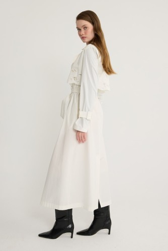 Nakışlı Trenç Ekru - Thumbnail