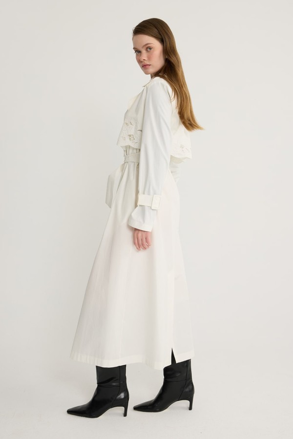 Nakışlı Trenç Ekru