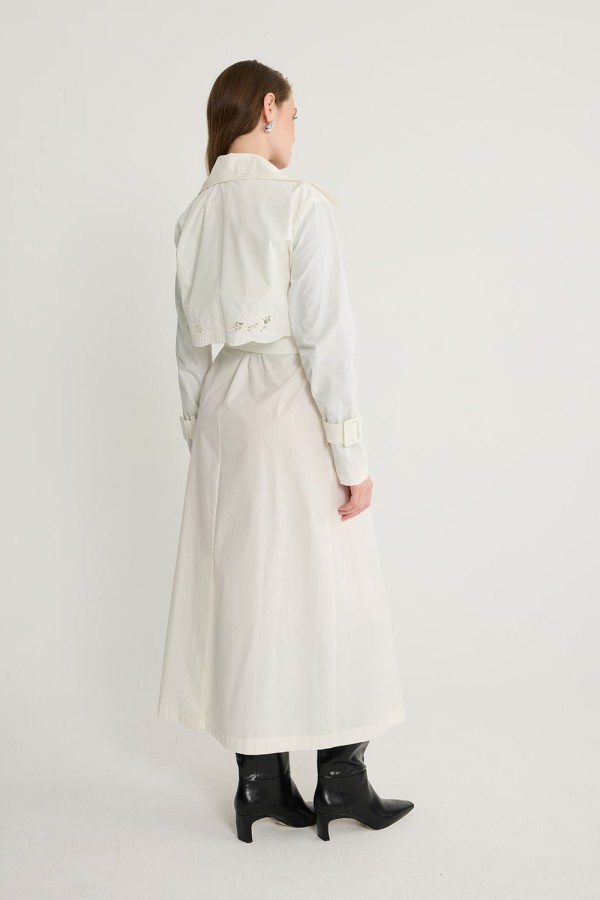 Nakışlı Trenç Ekru